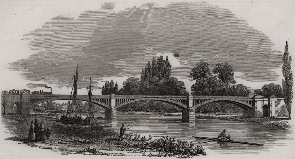 The Richmond, Windsor & Staines railway - the bridge at Richmond. London 1848
